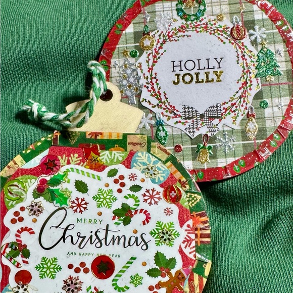 2 New 4x4” Handmade Wooden Rustic Decoupage Christmas Tree Ornaments $26 - Picture 2 of 11
